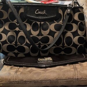 Coach Black and Brown Signature Wristlet